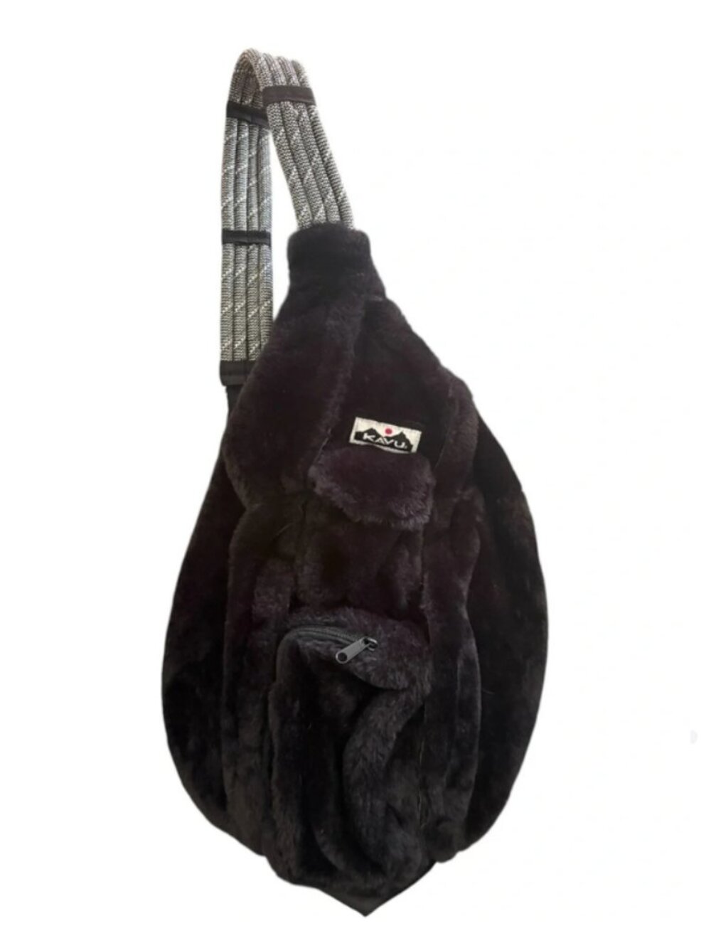 Kavu NWT Women's Black Mini Rope Sherpa Fleece Backpack, H-16"xW-9"xD-4"